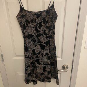 Vintage fit and flare velvet, gold and silver stitched roses mini dress